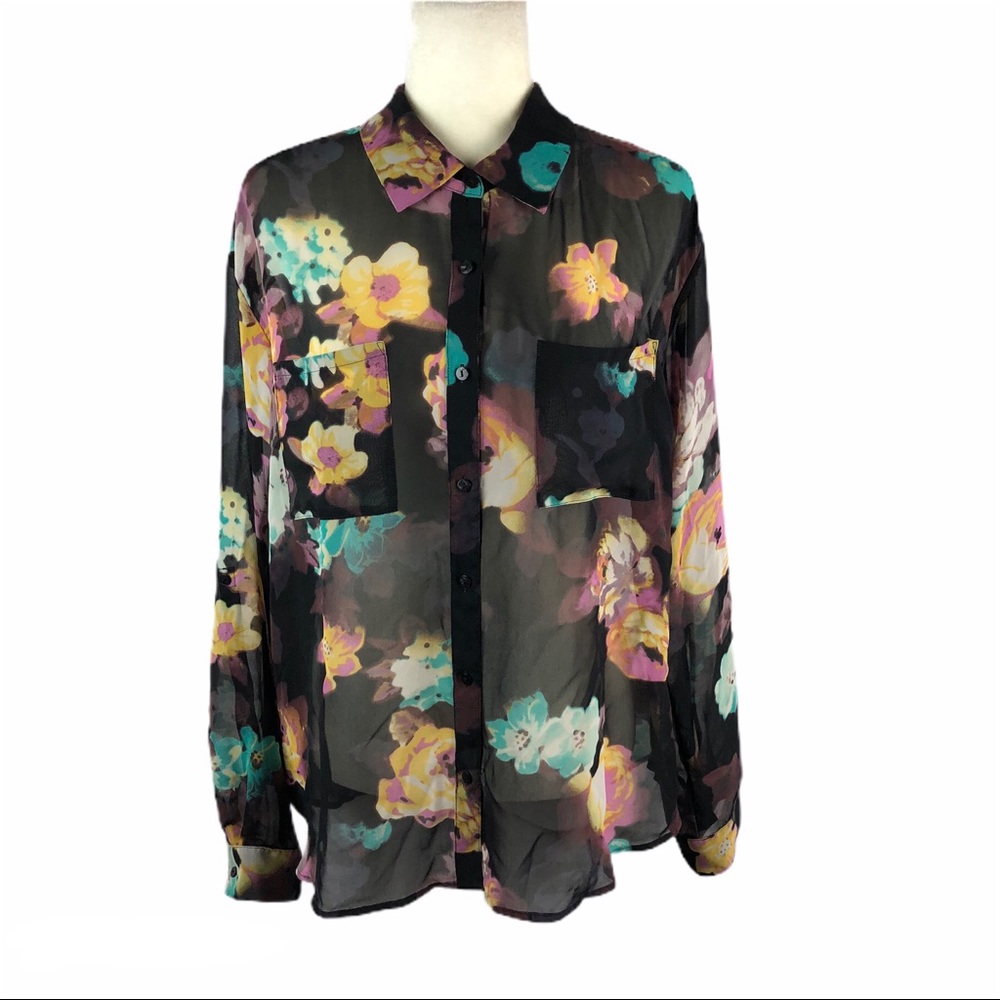 Decree Floral Chiffon Button Down Shirt